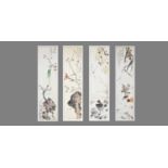 Chinese School, 20th centuryFour hand scrolls, painted with scenes of exotic birds and waterfowl