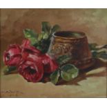 Mandolfe (20th Century) Still life of Roses with Vase oil on paper