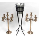 A pair of contemporary four-branch candelabra and a champagne stand