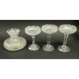 Three cut lead crystal sweetmeat dishes and matching vase