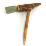 A Papua New Guinea Mount Hagen tribal stone head axe with rattan binding, 50cm.
