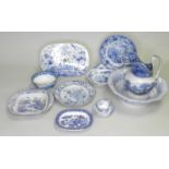 A large collection of British blue and white pottery