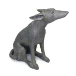 A ceramic pedestal and stoneware figure of a dog