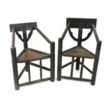 Two Victorian carved and stained oak Turners' chairs