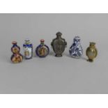 Six Chinese metal, cloisonne and enamel snuff bottles, 20th century. (6)