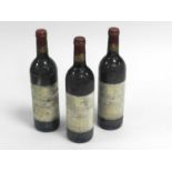 Three bottles of Chateau Lascombes, Margaux, 1992