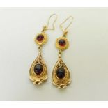 A pair of 9ct gold Victorian style garnet drop ear pendants