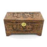 A Chinese carved camphor wood chest