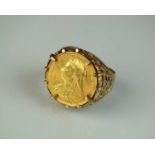 A Victorian sovereign set ring