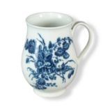 A Caughley bell-shaped mug circa 1778-83 transfer-printed in underglaze blue with the 'Bouquets'