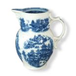 A Caughley mask-head cabbage leaf jug circa 1782-93 transfer-printed in underglaze blue with the