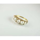 A late 19th century split pearl and diamond ring