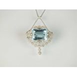 A Belle Epoque aquamarine and diamond pendant/brooch