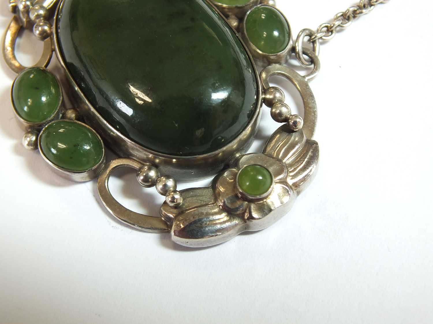 A Georg Jensen nephrite and silver foliate pendant - Image 4 of 8