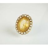 A 9ct gold citrine and split pearl cluster ring
