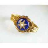 A 19th century rose cut diamond, pearl and blue enamel locket bracelet