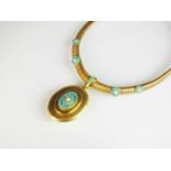 A Victorian turquoise and pearl locket and collarette