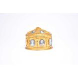 A 19th century, French, gilt metal oval casket, inset with 14 miniatures