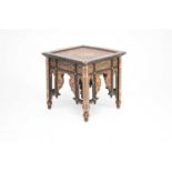 An Ottoman, square occasional table, circa 1900, inlaid with mother-of-pearl and ebony