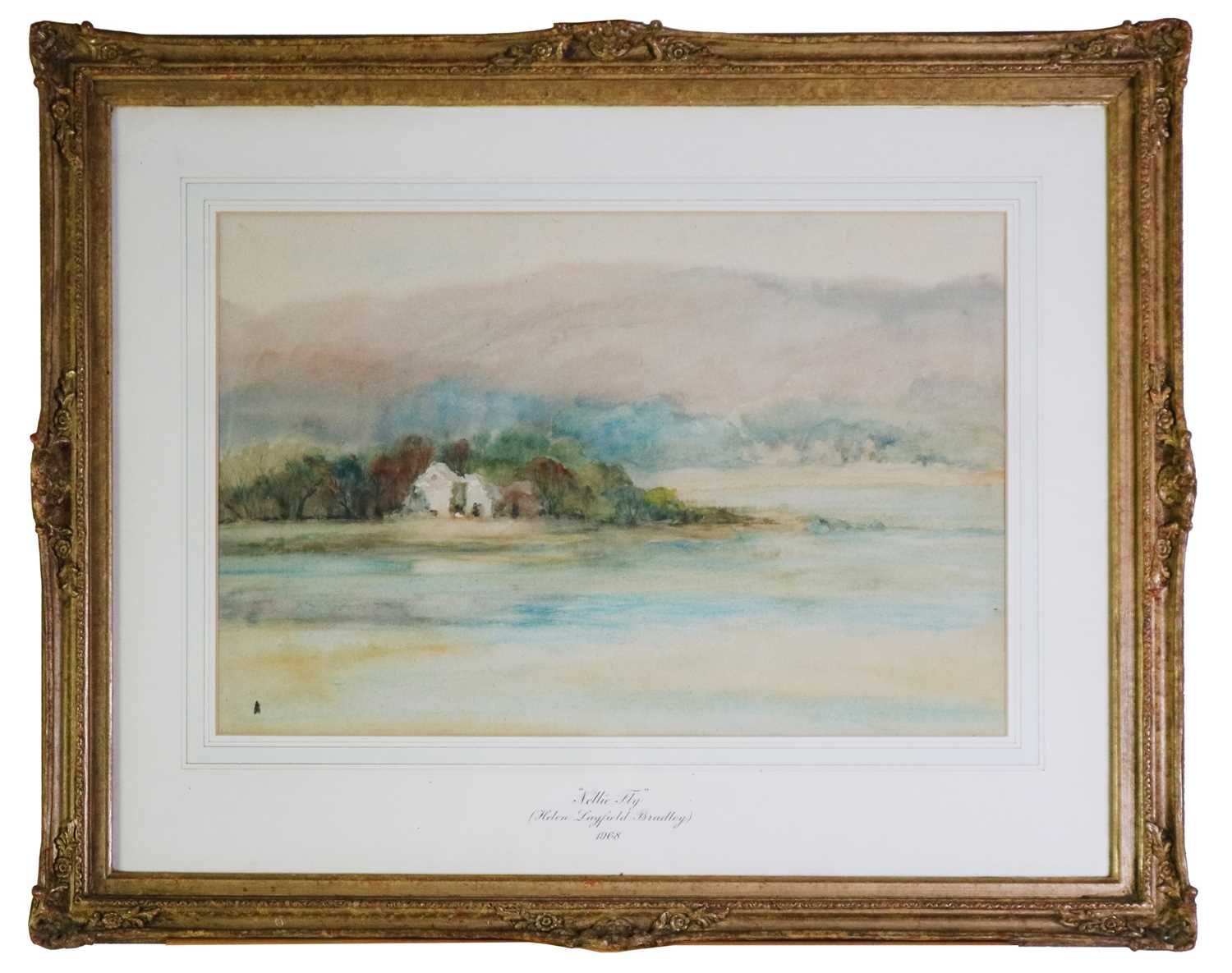 Helen Layfield Bradley (1900-1979) Nellie Fly, Watercolour of Lakeside Cottages