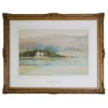 Helen Layfield Bradley (1900-1979) Nellie Fly, Watercolour of Lakeside Cottages