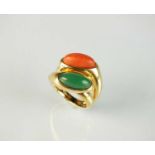 An 18ct gold coral and chrysoprase crossover dress ring by Boucheron