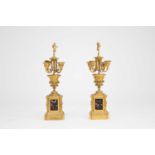 A pair of late 19th century, French ormolu four-branch candelabra
