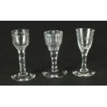 Three late 18th-century/early 19th century facet-cut stem wine glasses