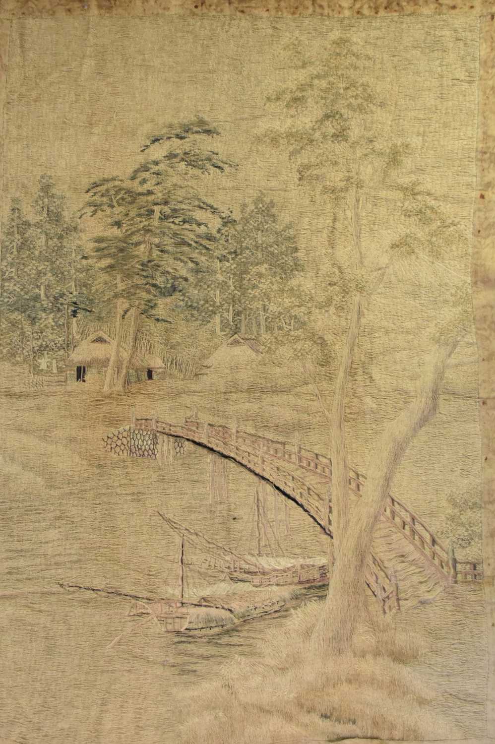 A Japanese embroidered wool wall hanging, Meiji period - Image 2 of 11