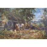 John Falconar Slater (British 1857-1937) Farmyard Scene with Carter and Horse