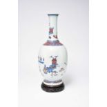 A Chinese underglaze-blue and copper red bottle vase