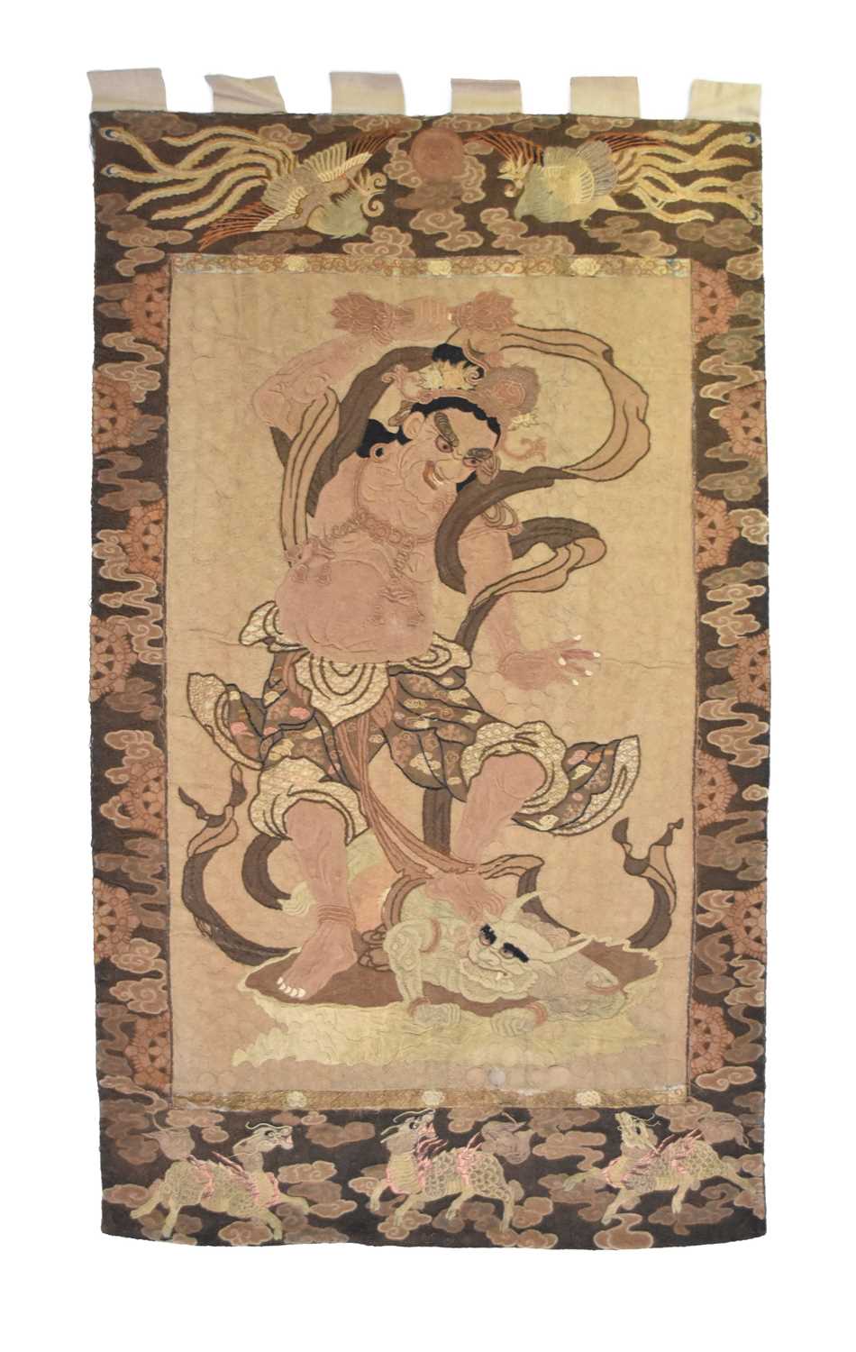 A Japanese embroidered wool wall hanging, Meiji period