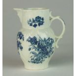 A small Caughley 'Bouquets' cabbage leaf moulded jug