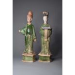 A pair of lead-glazed funerary figures, Ming Dynasty