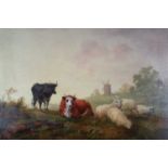 Manner of Thomas Sidney Cooper (British 1803-1902) Cattle and Sheep in Pasture oil on canvas