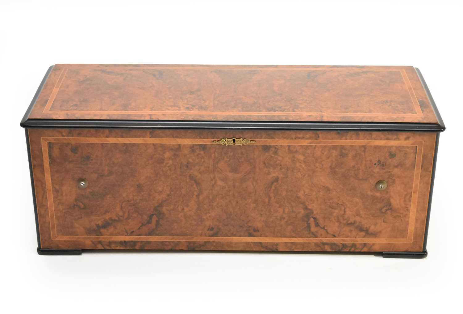 A 19th century Swiss, burr walnut organ celeste type music box, the air sheet with 12 airs - Image 2 of 7