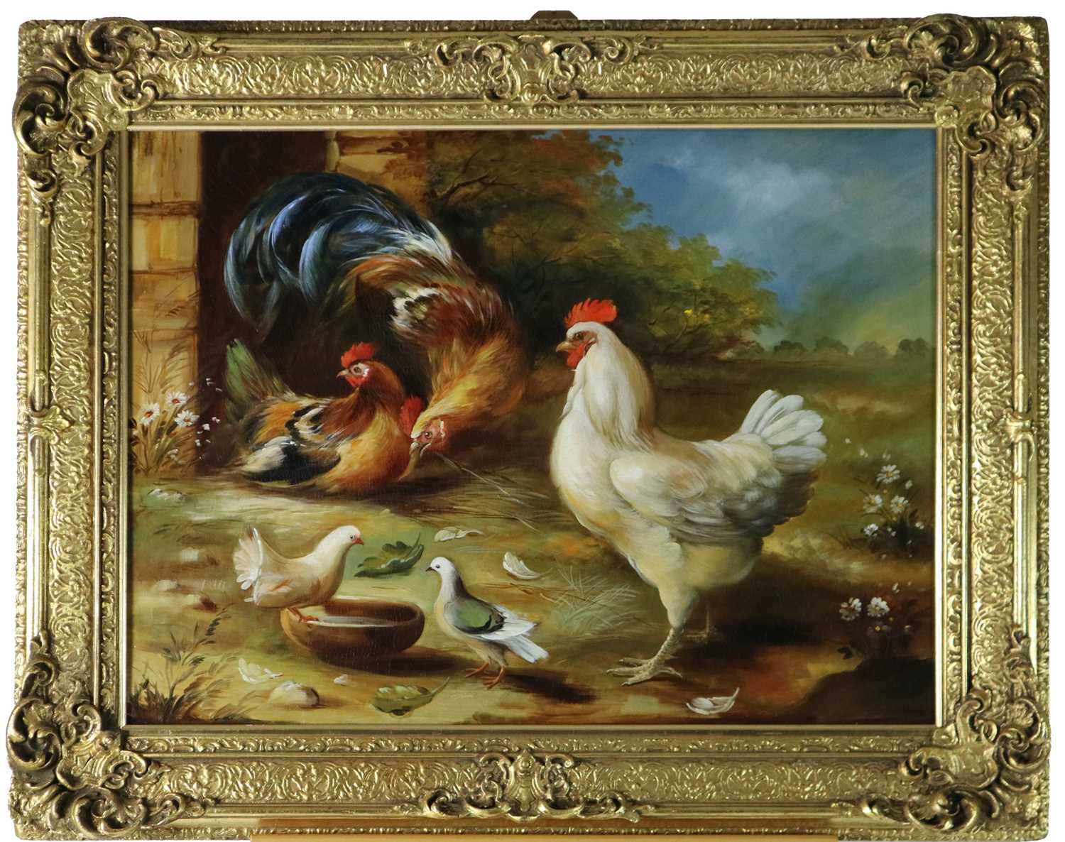 Attributed to Carl Jutz the Elder (1838-1916) Roaming Chickens in a Yard - Image 2 of 12