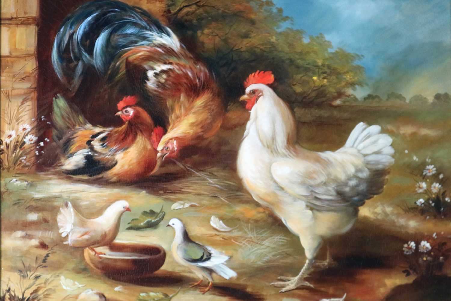 Attributed to Carl Jutz the Elder (1838-1916) Roaming Chickens in a Yard - Image 3 of 12