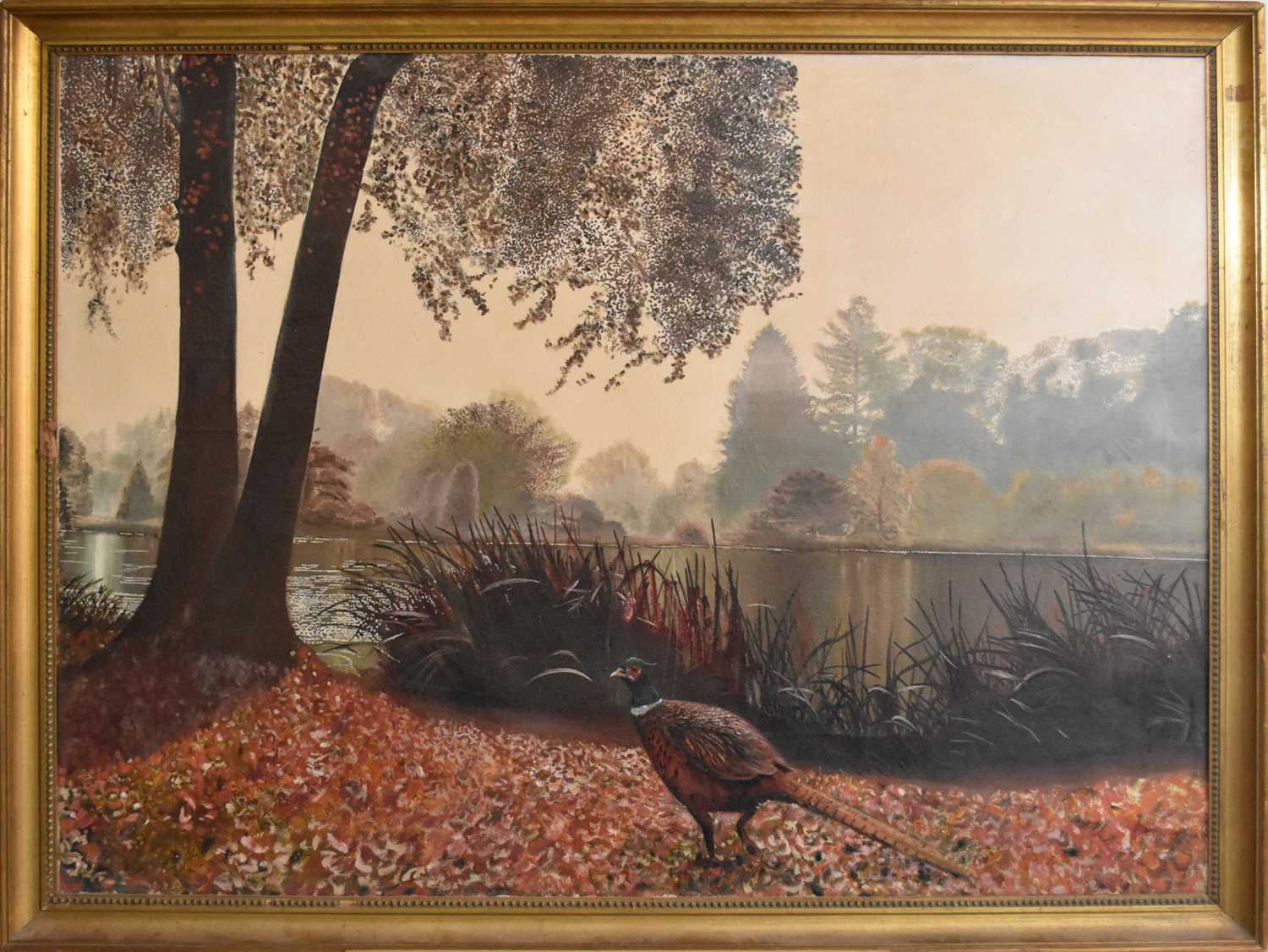British School (Late 19th/early 20th century), a cock pheasant before a lake, oil - Image 2 of 2