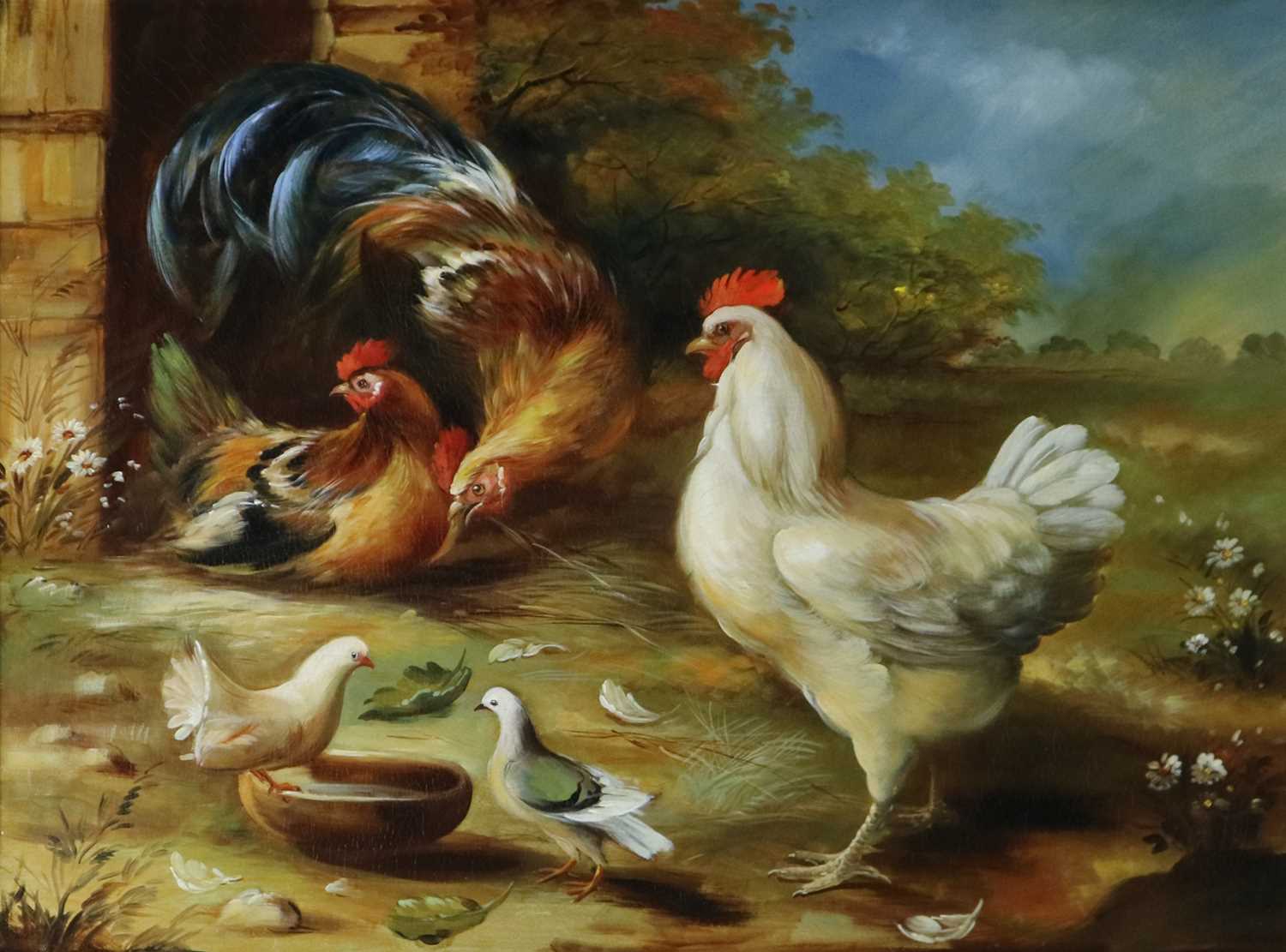 Attributed to Carl Jutz the Elder (1838-1916) Roaming Chickens in a Yard