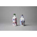 Two Chinese blue and white and copper red porcelain snuff bottles