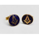A pair of 9ct gold and blue enamel Masonic cufflinks