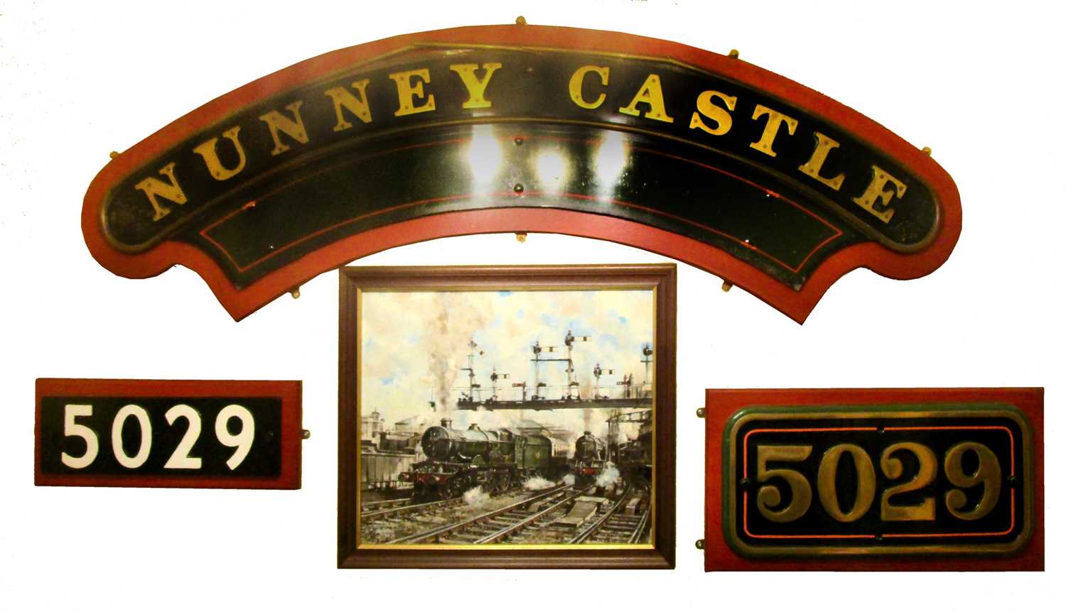 A replica metal locomotive nameplate for Nunney Castle, by Lamb, with cab and smokebox plates '5029' - Image 16 of 20