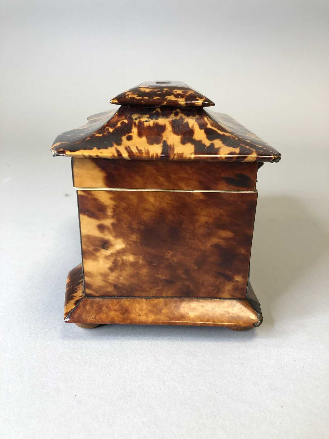 A 19th century toiseshell tea caddy and a later box - Image 5 of 11