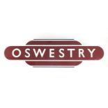 A good reproduction, metal totem BR (W) for Oswestry Station, by Trackside