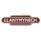 A good reproduction, metal totem BR (W) for Llanymynech railway station, by Trackside