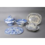 A collection of 19th century blue and white pottery
