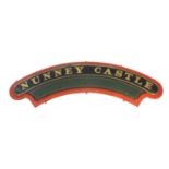 A replica metal locomotive nameplate for Nunney Castle, by Lamb, with cab and smokebox plates '5029'