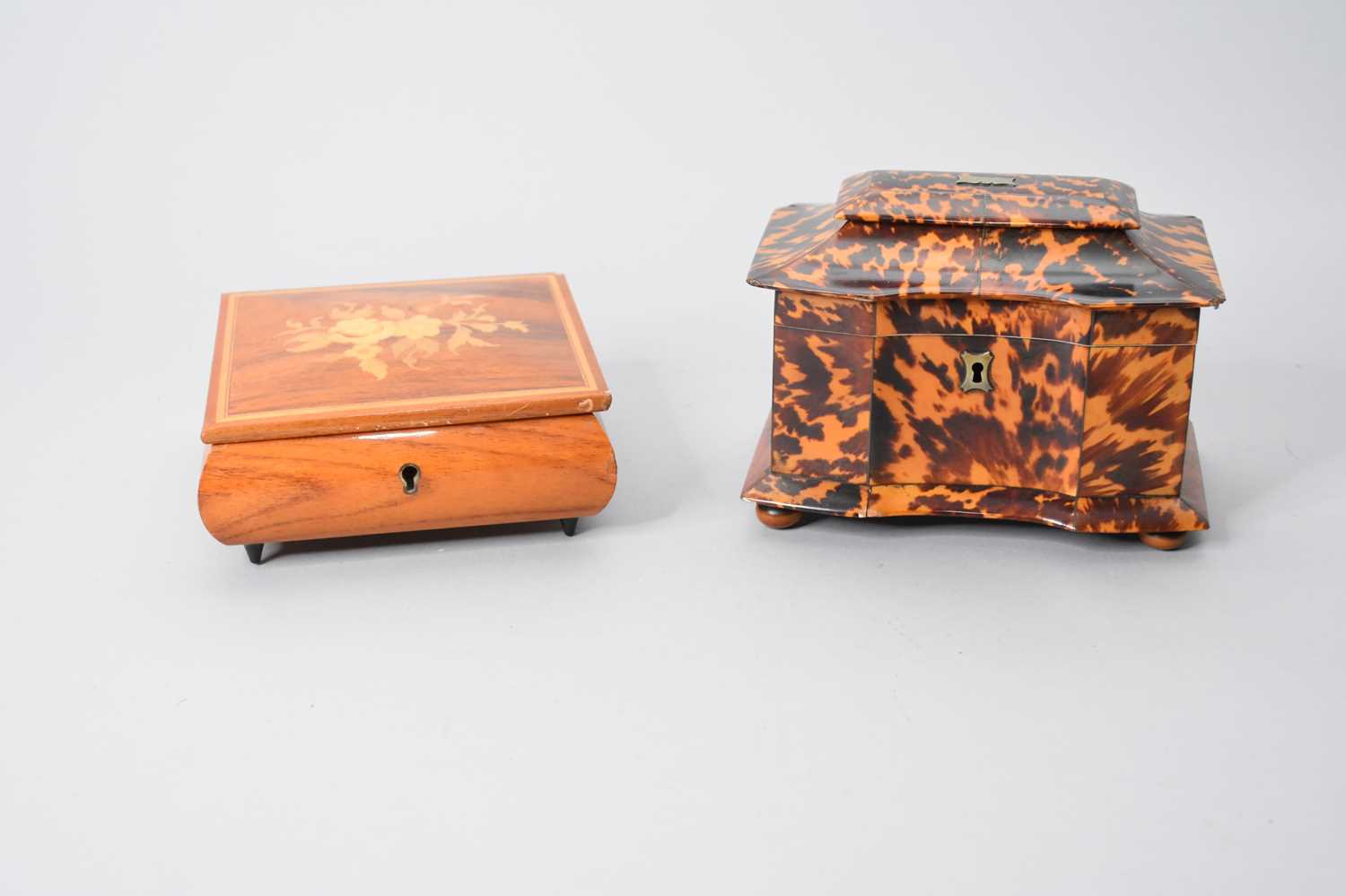 A 19th century toiseshell tea caddy and a later box