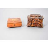 A 19th century toiseshell tea caddy and a later box